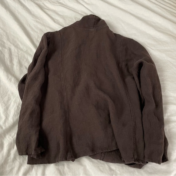 Eileen Fisher XL Cardigan Sweater Dark Brown Linen Blend Long Sleeve Open - Picture 4 of 6